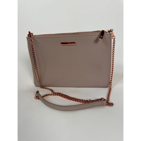 Ted Baker Women's Gray Crossbody Bag W/ Rose Gold Chain & Animal Print Lining - Picture 14 of 16